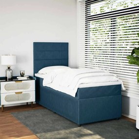 vidaXL Κρεβάτι Boxspring με Στρώμα Μπλε 100x200 εκ. Βελούδινο