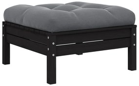 vidaXL Υποπόδιο Κήπου Μαύρο από Μασίφ Ξύλο Πεύκου με Ανθρακί Μαξιλάρι