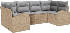 vidaXL Σετ Καναπέ Κήπου με μαξιλάρι 6 pcs Μπεζ Πολυ Ρατάν