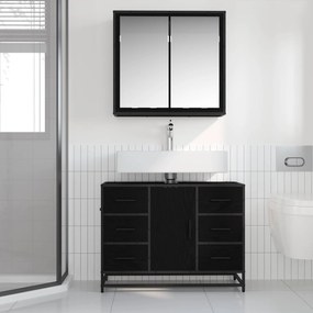vidaXL Σετ Επίπλων Μπάνιου με ράφι 2 pcs Μαύρη Οξυά Επεξεργασμένο ξύλο