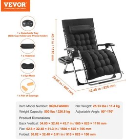 VEVOR Zero Gravity Chair 33" Zero Gravity Recliner Lounge Chair Indoor &amp; Outdoor