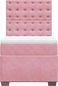 vidaXL Κρεβάτι Boxspring με Στρώμα Ροζ 90x200 εκ. Βελούδινο