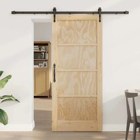 vidaXL Συρόμενη Πόρτα  με Σετ Εξαρτημάτων 86x198.5 εκ Συμπαγές Ξύλο Πεύκου