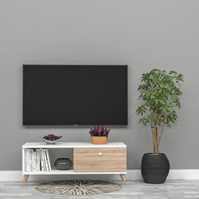 Stewehome Έπιπλο τηλεόρασης από mdf με ράφι Λευκό 70x24x10 cm
