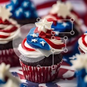 Intra Συλλεκτικό Ξύλινο Παζλ Plywood  4mm - Πατριωτικά Cupcakes για τη γιορτή της 4ης Ιουλίου Σε Ξύλινο Κουτί - Διαστάσεις: 10x10 cm – 25 κομμάτια