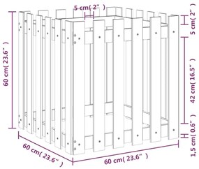 Ζαρντινιέρα με Σχέδιο Φράχτη 60x60x60 εκ. Εμποτισμ. Ξύλο Πεύκου - Καφέ