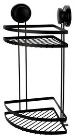 BATHROOM CORNER SHELVES WITH SUCTION CUP 2-TIER BLACK