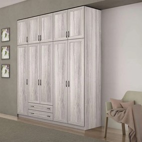 Ντουλάπα Πεντάφυλλη Με Πατάρι 252x60x233cm Ash Five Door