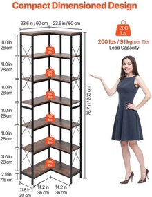 VEVOR 7 Tier Corner Bookshelf Tall Corner Bookcase Storage L-Shaped Organizer