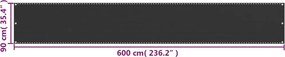 vidaXL Διαχωριστικό Βεράντας Ανθρακί 90 x 600 εκ. από HDPE