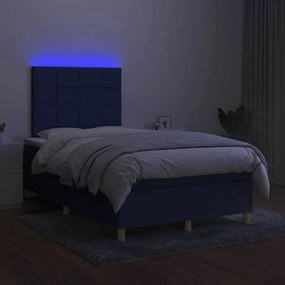 vidaXL Κρεβάτι Boxspring με Στρώμα &amp; LED Μπλε 120x190εκ. Υφασμάτινο