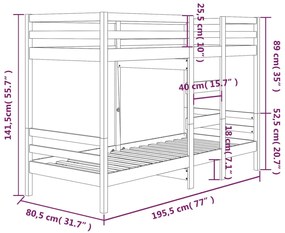 Κουκέτα 75x190 εκ. από Μασίφ Ξύλο Πεύκου - Καφέ