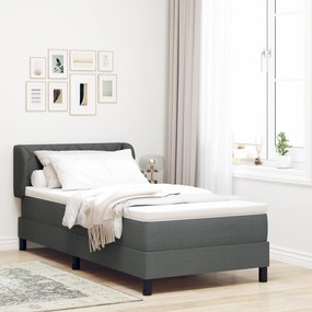 vidaXL Κρεβάτι Box Spring με Στρώμα Σκούρο Γκρι 90x200 εκ Ύφασμα