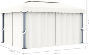 vidaXL Κιόσκι με Κουρτίνα Λευκό Κρεμ 4 x 3 μ. Αλουμινίου