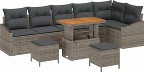 vidaXL Σετ Καναπέ Κήπου με μαξιλάρι 9 pcs Γκρι Πολυ ράταν