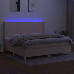 ΚΡΕΒΑΤΙ BOXSPRING ΜΕ ΣΤΡΩΜΑ &amp; LED ΚΡΕΜ 200X200 ΕΚ. ΥΦΑΣΜΑΤΙΝΟ 3138746