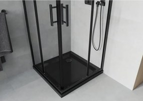 Mexen Rio τετράγωνη καμπίνα ντους 80 x 80 cm, διαφανής, μαύρη + δίσκος Flat,