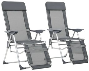 vidaXL Καρέκλες Κάμπινγκ Πτυσσόμενες με Υποπόδια 2 τεμ. Γκρι Textilene