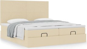 vidaXL Οθωμανικό κρεβάτι με στρώματα Κρέμα 180x200cm ύφασμα