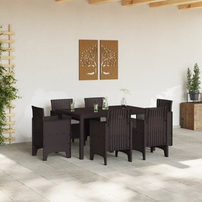 vidaXL Σετ Τραπεζαρίας 7 Τεμαχίων με Μαξιλάρια Καφέ Πολυ Ρατάν