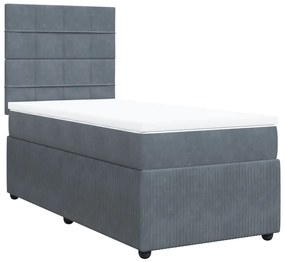 vidaXL Κρεβάτι Boxspring με Στρώμα Σκούρο Γκρι 90x200 εκ. Βελούδινο