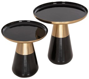 COFFEE TABLES 2PCS OLUF  ENAMELED METAL-GLOSSY BLACK-MAT GOLD Φ50 &amp; Φ41 cm.