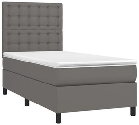 Κρεβάτι Boxspring με Στρώμα Γκρι 90x190 εκ. από Συνθετικό Δέρμα - Γκρι