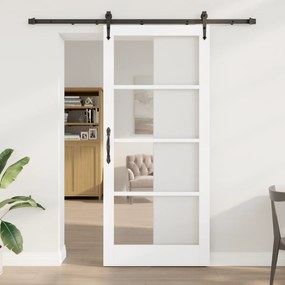 vidaXL Συρόμενη Πόρτα  με Σετ Υλικών Λευκή 93x211 εκ. Από Σκληρό Ξύλο Δρυ