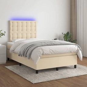 Κρεβάτι Boxspring με Στρώμα &amp; LED Κρεμ 120x200 εκ. Υφασμάτινο