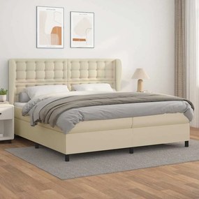 VidaXL Κρεβάτι Boxspring με Στρώμα Κρεμ 200x200 εκ. Συνθετικό Δέρμα