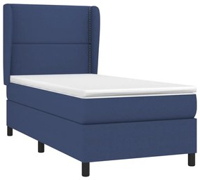 Κρεβάτι Boxspring με Στρώμα Μπλε 100 x 200 εκ. Υφασμάτινο - Μπλε