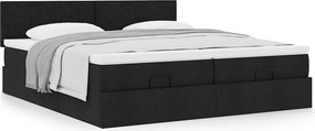 vidaXL Οθωμανικό Κρεβάτι με Στρώματα Μαύρο 200x200cm Ύφασμα