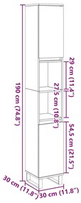 Ντουλάπι μπάνιου Παλιό ξύλο 30x30x190 cm Κατασκευασμένο ξύλο - Καφέ