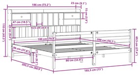 Κρεβάτι Βιβλιοθήκη Χωρίς Στρώμα 180x200 εκ Μασίφ Ξύλο Πεύκου - Καφέ