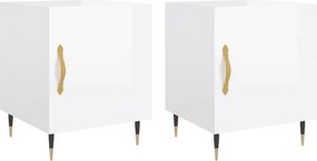 vidaXL Κομοδίνα 2 τεμ. Γυαλ. Λευκό 40 x 40 x 50 εκ. από Επεξεργ. Ξύλο