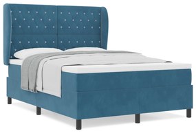 vidaXL Κρεβάτι Box Spring με Στρώμα Σκούρο Μπλε 140x190 εκ. Βελούδο
