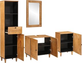 vidaXL Σετ Επίπλων Μπάνιου με συρτάρι 4 pcs Καφέ Επεξεργασμένο ξύλο