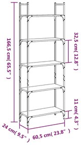 Βιβλιοθήκη 5 Επιπέδων Καφέ Δρυς 60,5x24x166,5εκ. Επεξεργ. Ξύλο - Καφέ