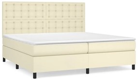 vidaXL Κρεβάτι Boxspring με Στρώμα Κρεμ 200x200 εκ. Συνθετικό Δέρμα
