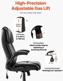 VEVOR Executive Chair High Back Desk Chair Flip-up Armrests Lumbar Support Black