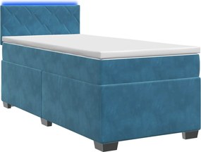 vidaXL Κρεβάτι Box Spring με Στρώμα και LED Μπλε 90 x 200 cm Βελούδο