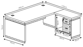 Γραφείο αναστρέψιμο Oscar καρυδί-ανθρακί 180x170x76εκ 180x170x76 εκ.