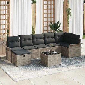 vidaXL Σετ Καναπέ Κήπου με μαξιλάρι 8 pcs Γκρι Πολυ ράταν