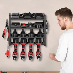 VEVOR Power Tool Organizer Wall Mount, 4-Layer Storage Rack with 4 Drill Holders, Tools Holder and Storage Rack with Screwdriver Holder, Garage Tool Organizer for Garage, Workbench, and Workshop