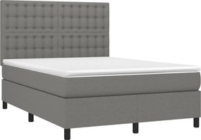 vidaXL Κρεβάτι Boxspring με Στρώμα &amp; LED Σκ.Γκρι 140x190εκ. Υφασμάτινο