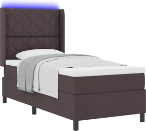 vidaXL LED Κρεβάτι με βάθρο Σκούρο Καφέ 100 x 200 cm ύφασμα
