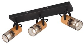 Φωτιστικό Οροφής Ράγα Σποτ Retro Trio Lighting Tosh 804300332 Ξύλο - Μαύρο Ματ