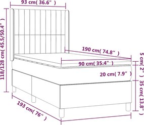 vidaXL Κρεβάτι Boxspring με Στρώμα Μαύρο 90x190 εκ.Υφασμάτινο