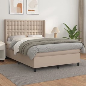 vidaXL Κρεβάτι Boxspring με Στρώμα Καπουτσίνο 140x200εκ.από Συνθ.Δέρμα