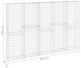 vidaXL Συρματοκιβώτιο Τοίχος 300x30x200 εκ. Γαλβαν.Χάλυβας + Καλύμματα